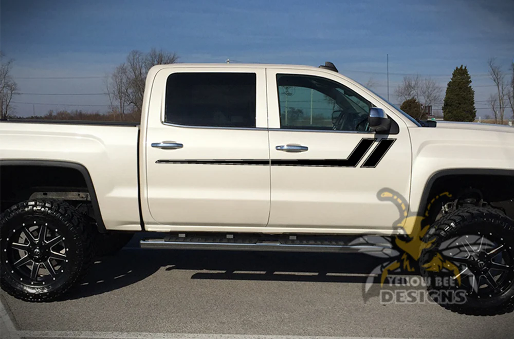 Side Hockey Stripes Graphics Vinyl Decals Compatible with GMC Sierra Crew Cab - Image 3