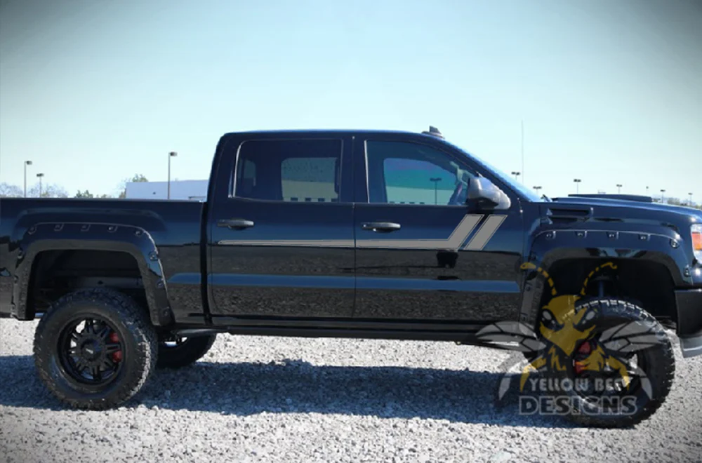 Side Hockey Stripes Graphics Vinyl Decals Compatible with GMC Sierra Crew Cab - Image 4