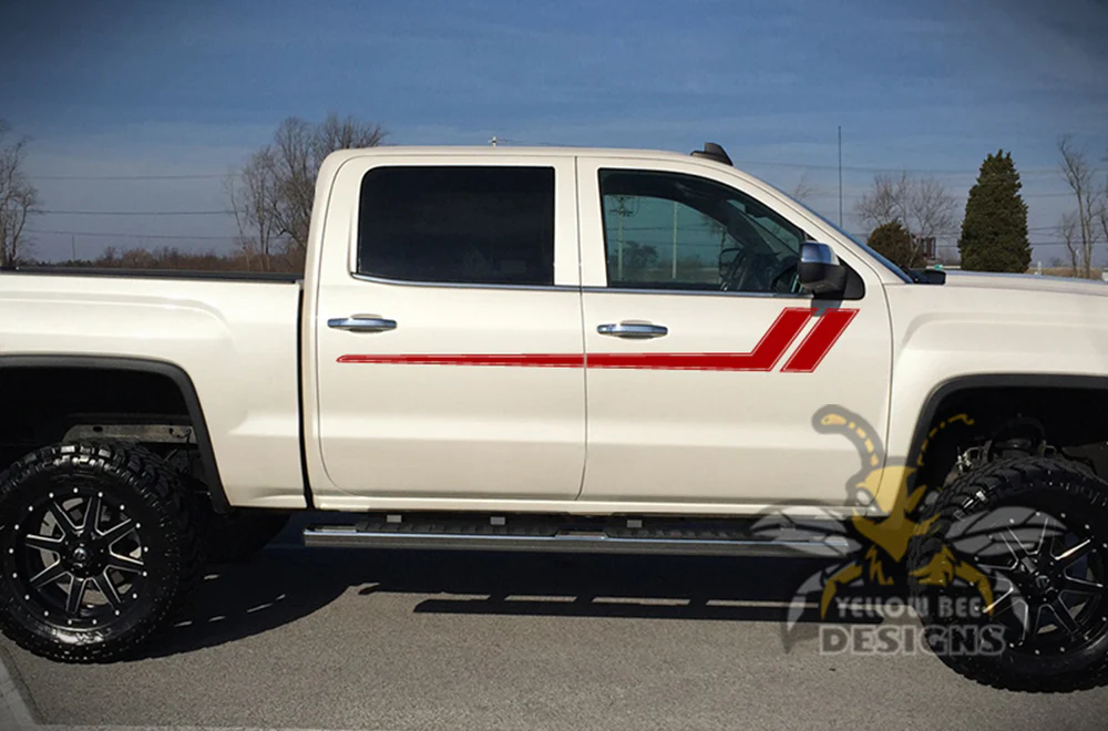 Side Hockey Stripes Graphics Vinyl Decals Compatible with GMC Sierra Crew Cab - Image 5