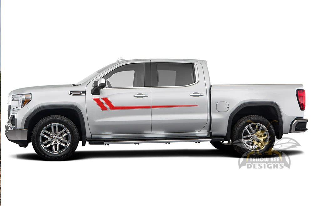 Side Hockey Stripes Graphics Vinyl Decals Compatible with GMC Sierra Crew Cab - Image 9
