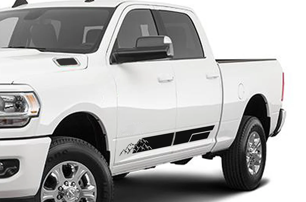 Side Mountain Stripes Graphics Vinyl Decal Compatible with Dodge Ram Crew Cab 3500 Bed 6'4”