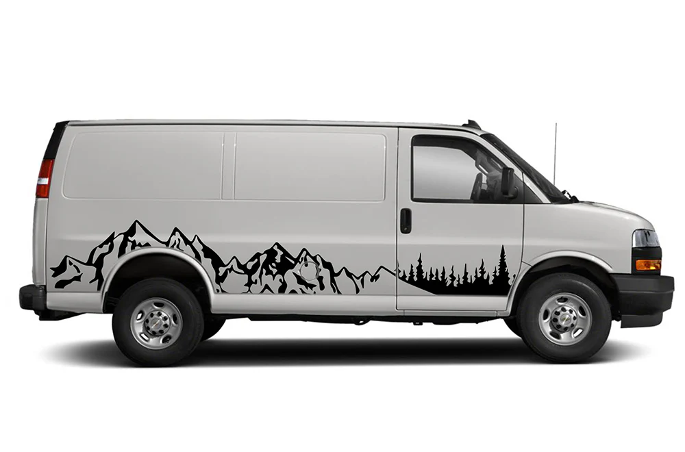 Side Mountain Trees Graphics Vinyl Decals Compatible with Chevrolet Express