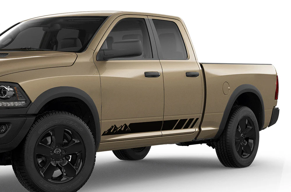 Side Mountains Stripes Graphics Vinyl Decals Compatible with Dodge Ram 1500 Quad Cab