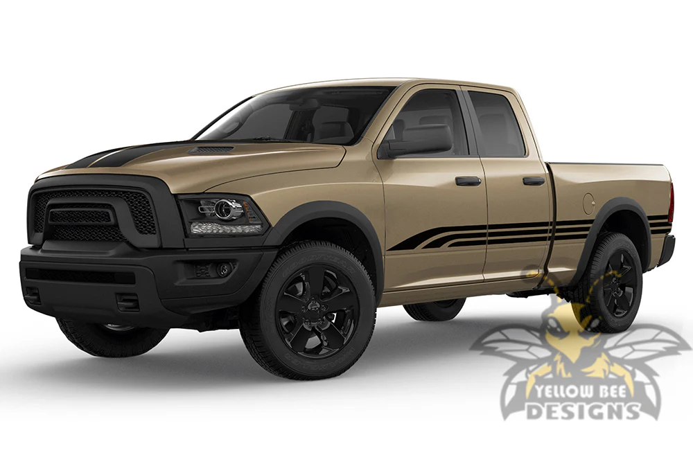 Side Old School Stripes Graphics Vinyl Decals Compatible with Dodge Ram 1500 Quad Cab - Image 2