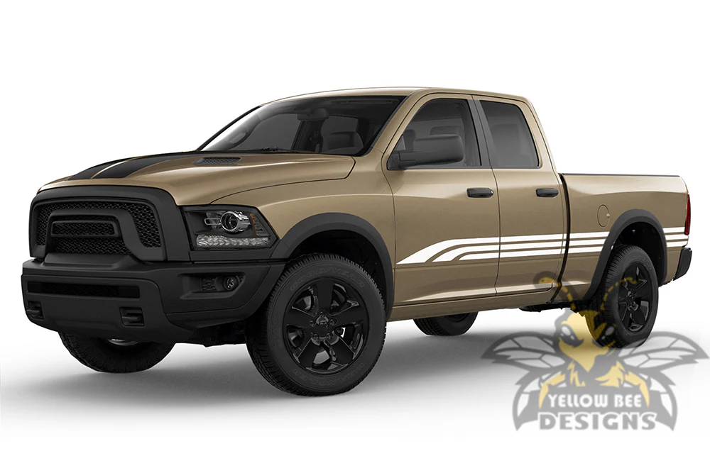 Side Old School Stripes Graphics Vinyl Decals Compatible with Dodge Ram 1500 Quad Cab - Image 3