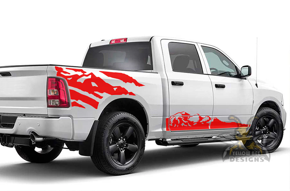 Side Rocker & Bed Mountains Graphics Vinyl Decals Compatible with Dodge Ram Crew Cab 1500 - Image 3