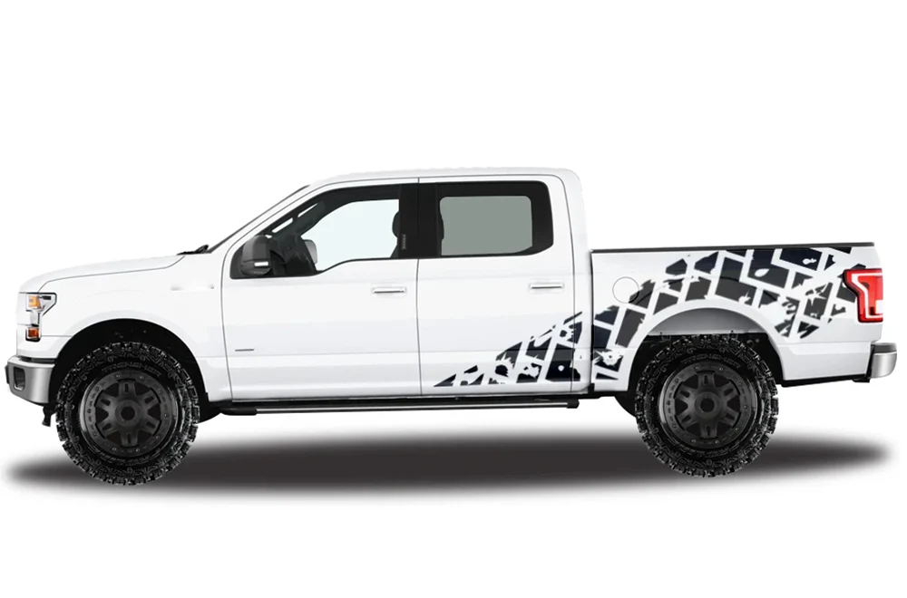 Side Tire Tracks Stripes Graphics Vinyl Decals Compatible with Ford F150 Super Crew Cab 5.5''