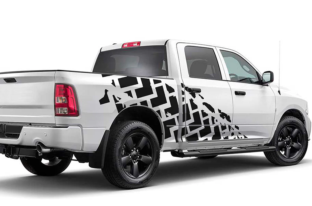 Side Tire Trucks Graphics Vinyl Decals Compatible with Dodge Ram Crew Cab 1500