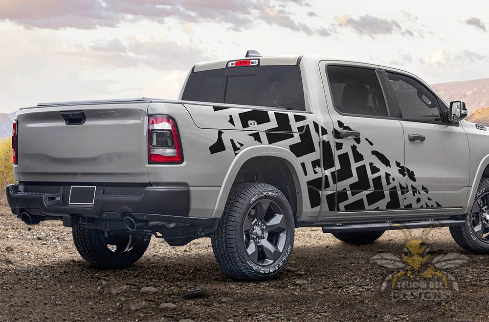 Side Tire Trucks Graphics Vinyl Decals Compatible with Dodge Ram Crew Cab 1500 - Image 3