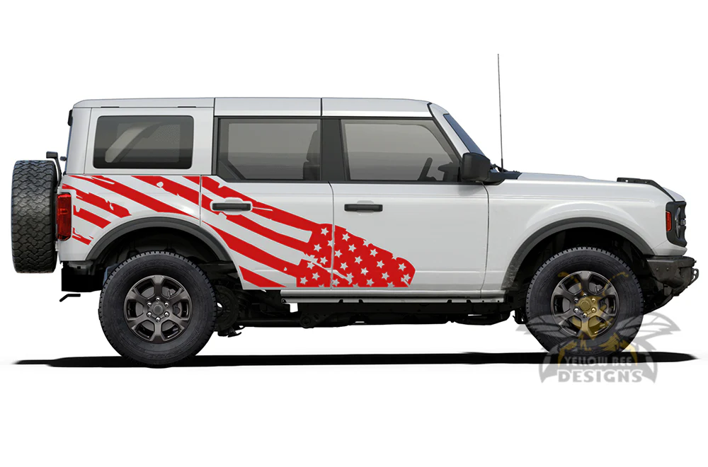 Side US Flag Graphics Vinyl Decals Compatible with Ford Bronco - Image 2
