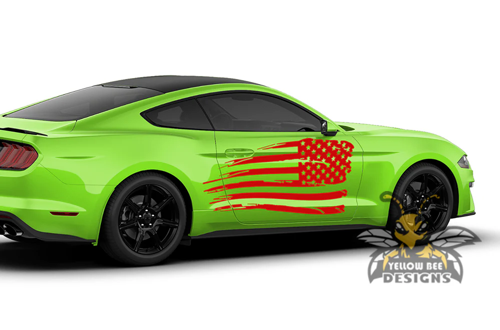 Side USA Flag Decals Graphics Vinyl Stickers Compatible with Ford Mustang - Image 3