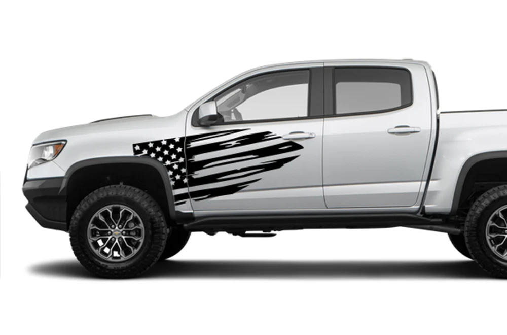 Side USA Flag Graphics Vinyl Decals Compatible with Chevrolet Colorado Crew Cab