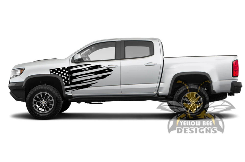 Side USA Flag Graphics Vinyl Decals Compatible with Chevrolet Colorado Crew Cab - Image 2