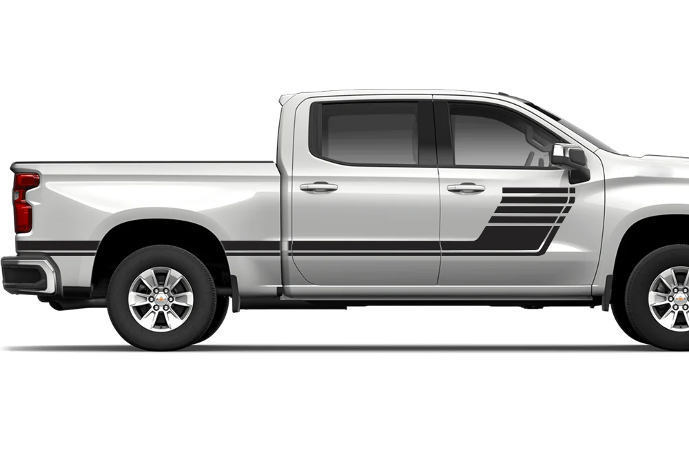Speed Stripes Graphics Vinyl Decals Compatible with Chevrolet Silverado Crew Cab 1500