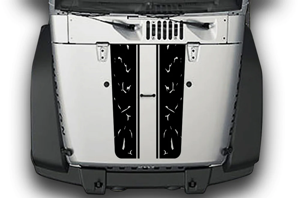 Stripes Hood Graphics Vinyl Decals Compatible with Jeep JK Wrangler 2007-2018