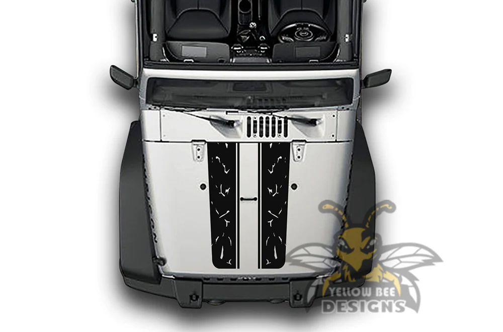 Stripes Hood Graphics Vinyl Decals Compatible with Jeep JK Wrangler 2007-2018 - Image 2