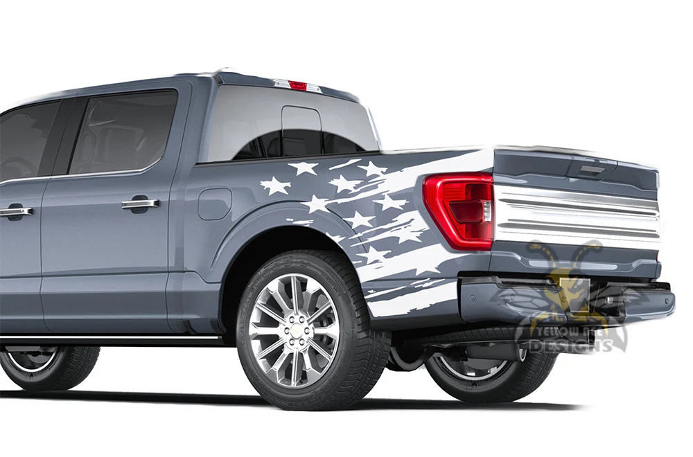 Tattered US Flag Graphics Vinyl Decals Compatible with Ford F150 - Image 2