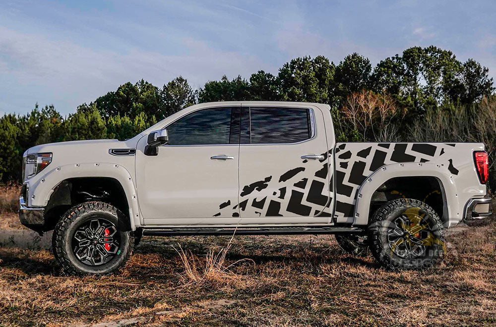 Tire truck side Graphics Vinyl Decals Compatible with GMC Sierra Crew Cab - Image 2