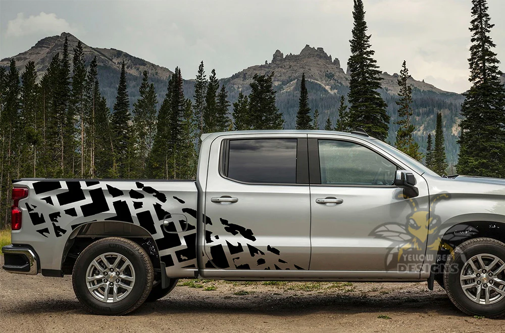 Tire Trucks Side Graphics Vinyl Decals Compatible with Chevrolet Silverado 1500 - Image 2