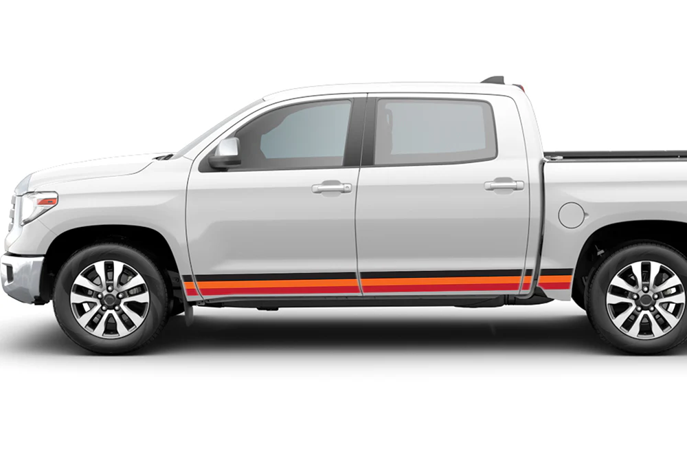Triple Color Stripes Black-Orange-Red Graphics Vinyl Decals Compatible with Toyota Tundra
