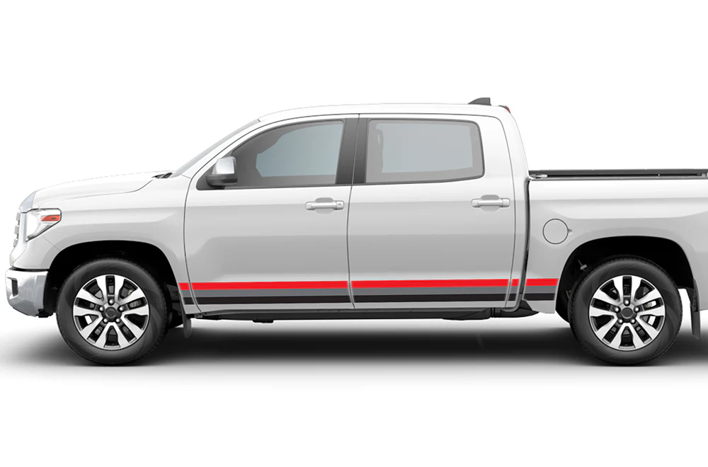 Triple Color Stripes Red-Gray-Black Graphics Vinyl Decals Compatible with Toyota Tundra