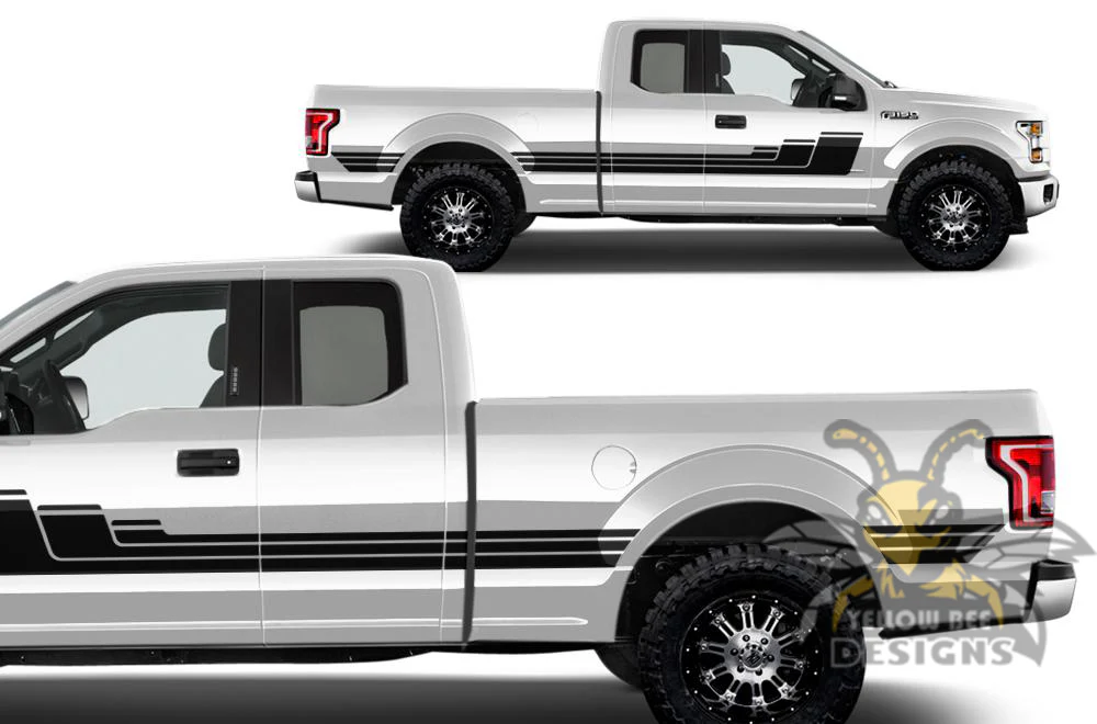 Triple Hockey Side Stripes Graphics Vinyl Decals Compatible with Ford F150 Super Cab 6.5'' - Image 3