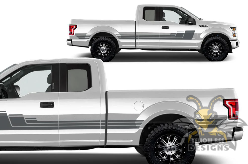 Triple Hockey Side Stripes Graphics Vinyl Decals Compatible with Ford F150 Super Cab 6.5'' - Image 4