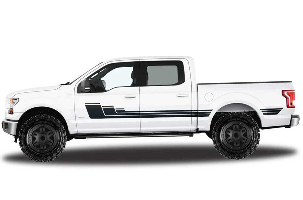 Triple Hockey Side Stripes Graphics Vinyl Decals Compatible with Ford F150 Super Crew Cab 5.5''