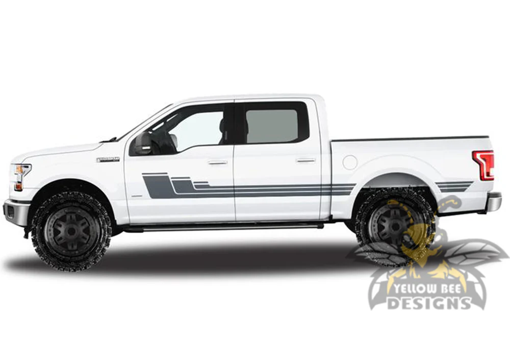 Triple Hockey Side Stripes Graphics Vinyl Decals Compatible with Ford F150 Super Crew Cab 5.5'' - Image 3