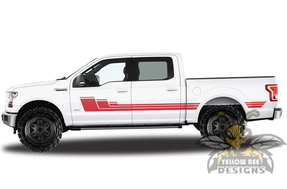 Triple Hockey Side Stripes Graphics Vinyl Decals Compatible with Ford F150 Super Crew Cab 5.5'' - Image 4