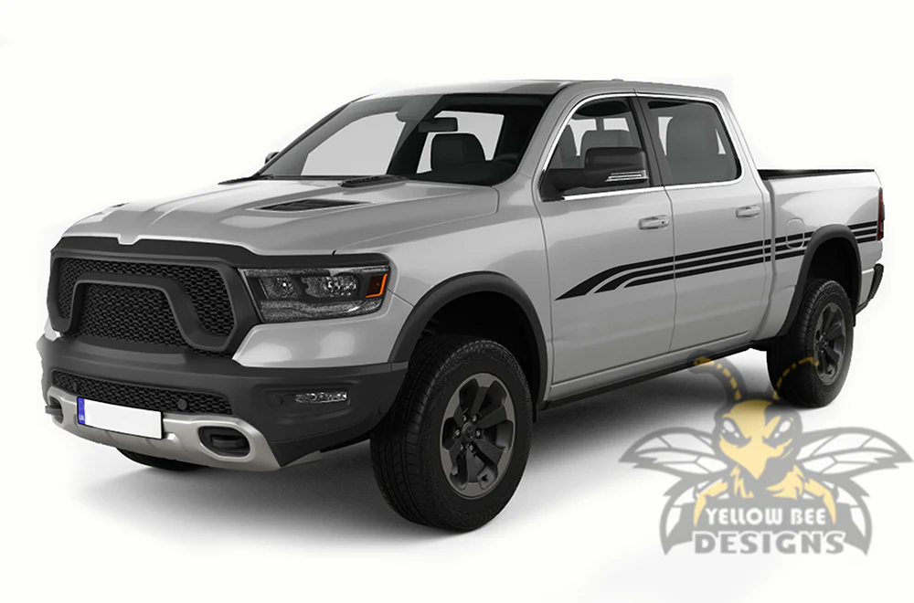 Triple Lines Stripe Graphics Kit Vinyl Decal Compatible with Dodge Ram 1500 Crew Cab - Image 2