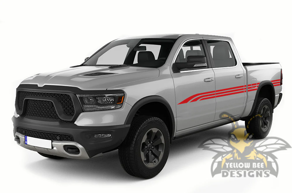 Triple Lines Stripe Graphics Kit Vinyl Decal Compatible with Dodge Ram 1500 Crew Cab - Image 3