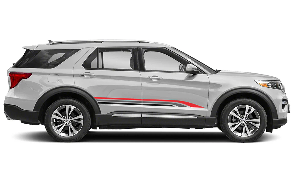 Triple Stripes Black Grey Red Graphics Vinyl Decals Compatible with Ford Explorer