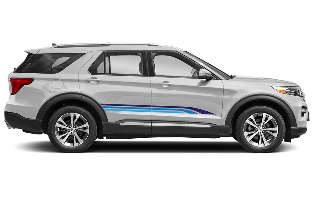 Triple Stripes Blue Shades Graphics Vinyl Decals Compatible with Ford Explorer