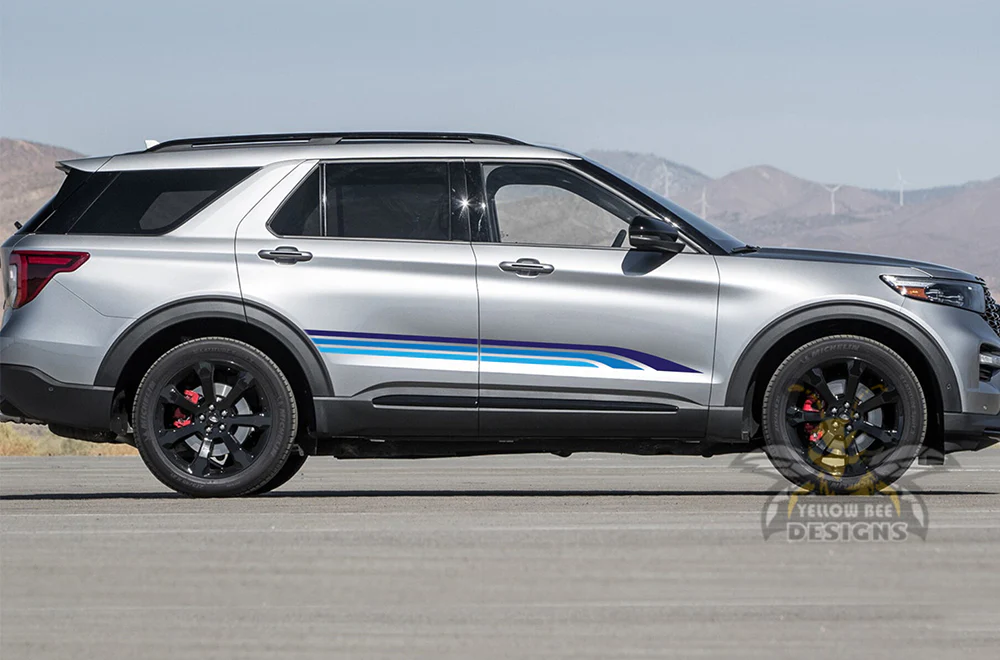 Triple Stripes Blue Shades Graphics Vinyl Decals Compatible with Ford Explorer - Image 2