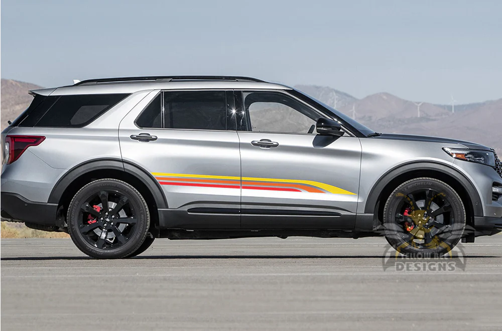 Triple Stripes Red Yellow Orange Graphics Vinyl Decals Compatible with Ford Explorer - Image 2