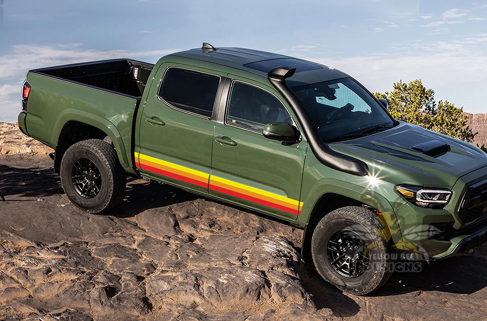 Triple Yellow Orange Red Color Stripes Graphics Vinyl Decals Compatible with Toyota Tacoma - Image 2