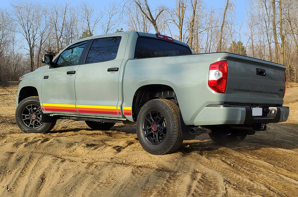 Triple Yellow Orange Red Stripes Graphics Vinyl Decals Compatible with Toyota Tundra - Image 2