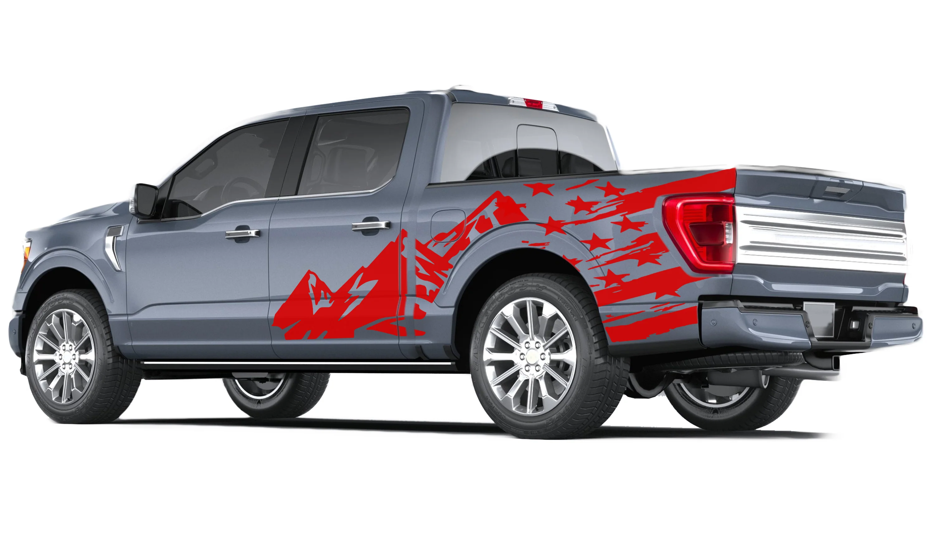 US Flag & Mountains Graphics Vinyl Decals Compatible with Ford F150 - Image 2