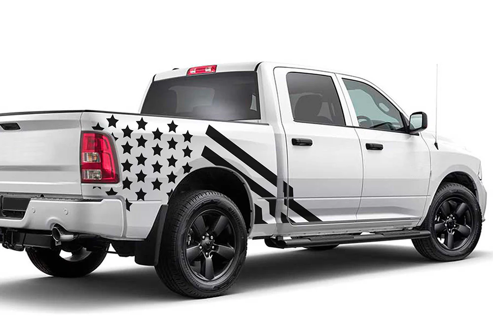 USA Flag Graphics Vinyl Decals Compatible with Dodge Ram Crew Cab 1500