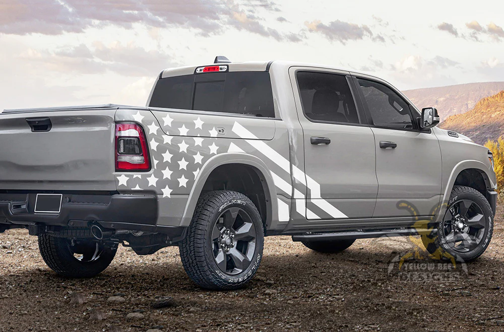 USA Flag Graphics Vinyl Decals Compatible with Dodge Ram Crew Cab 1500 - Image 3