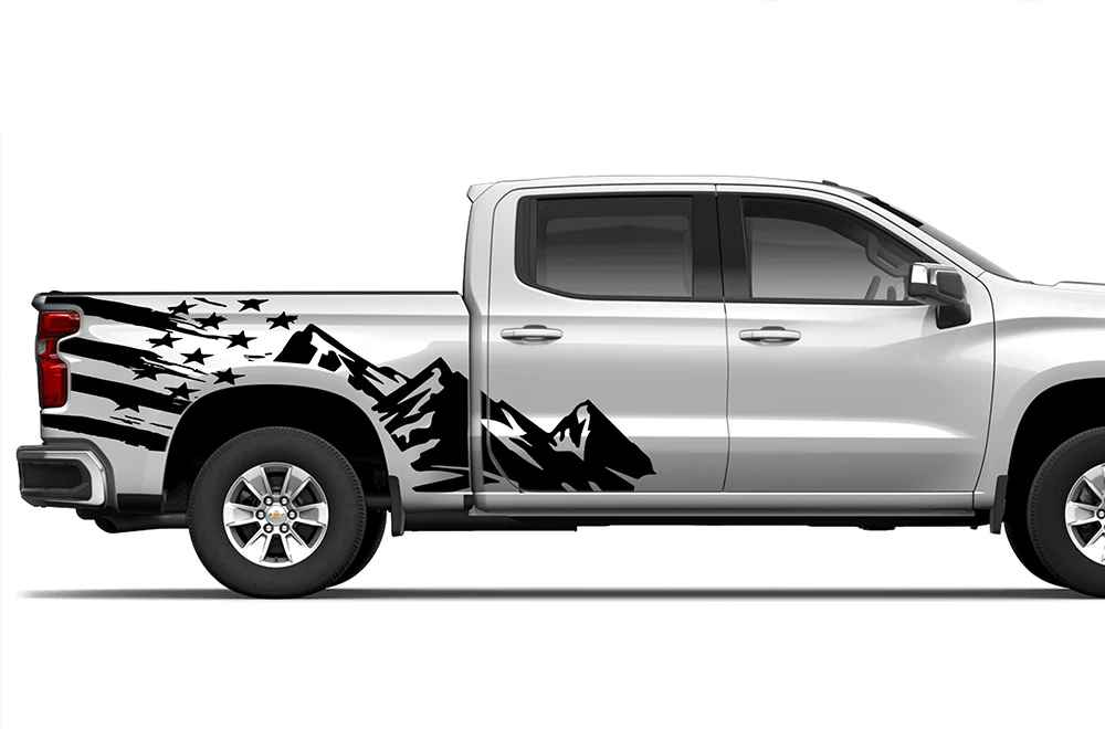 USA/Adventure Side Graphics Vinyl Decals Compatible with Chevrolet Silverado 1500