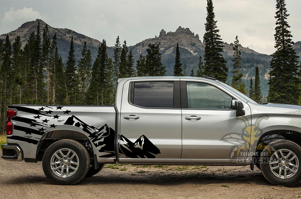 USA/Adventure Side Graphics Vinyl Decals Compatible with Chevrolet Silverado 1500 - Image 2