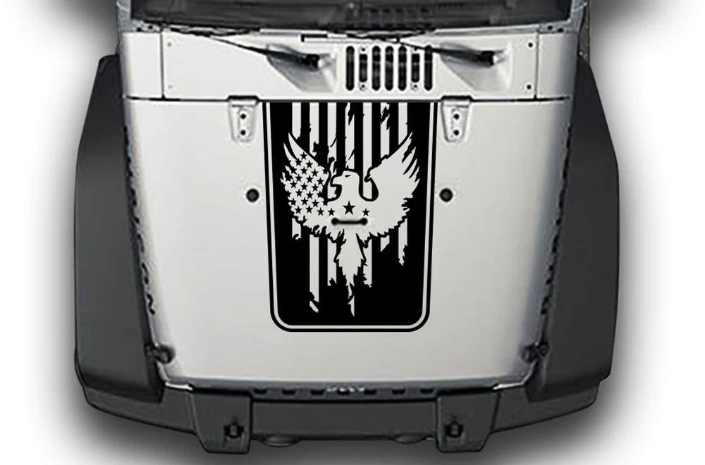 USA Eagle Hood Graphics Vinyl Decals Compatible with Jeep JK Wrangler 2007-2018