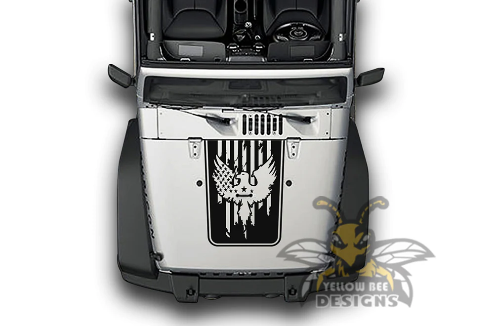 USA Eagle Hood Graphics Vinyl Decals Compatible with Jeep JK Wrangler 2007-2018 - Image 2