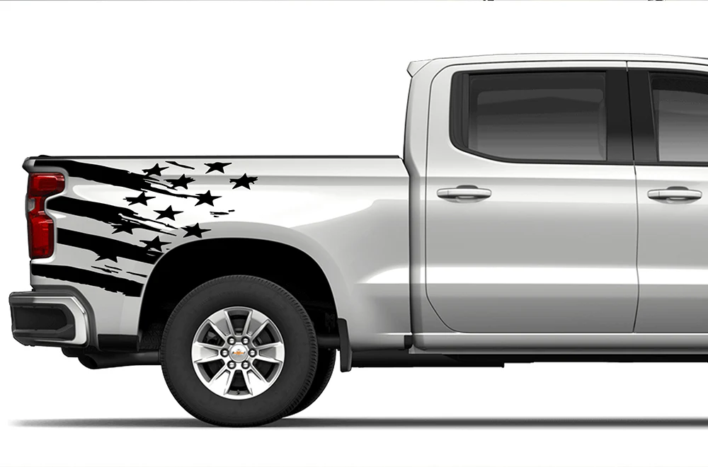 USA Flag Bed Graphics Vinyl Decals Compatible with Chevrolet Silverado 1500