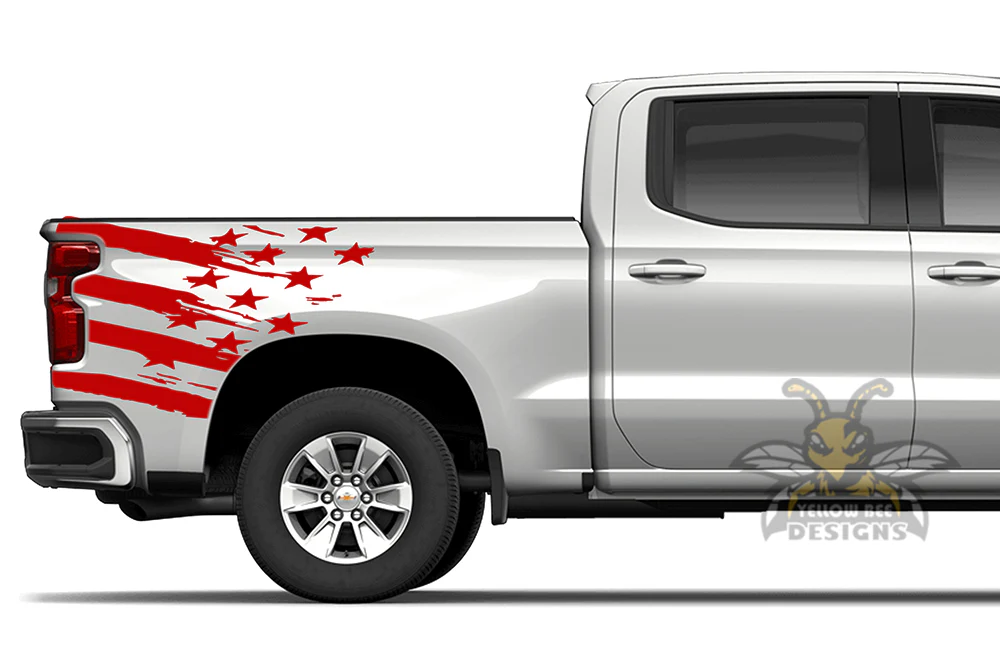 USA Flag Bed Graphics Vinyl Decals Compatible with Chevrolet Silverado 1500 - Image 4