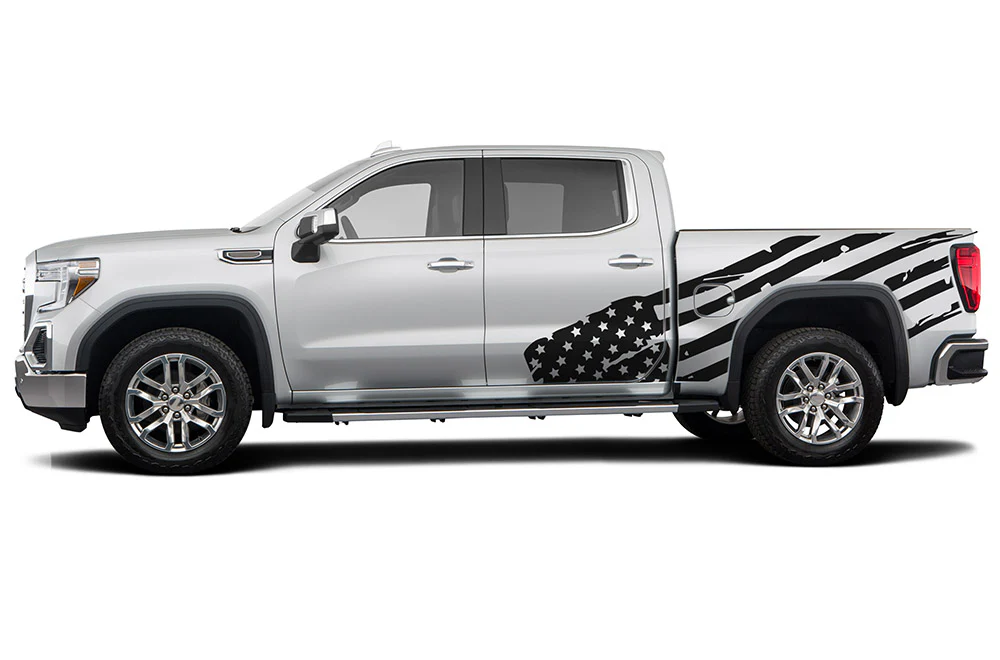 USA Flag bed side Graphics Vinyl Decals Compatible with GMC Sierra Crew Cab