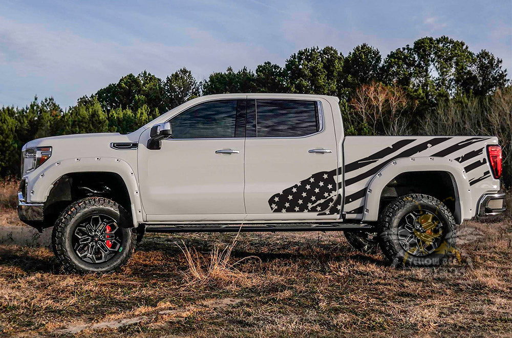 USA Flag bed side Graphics Vinyl Decals Compatible with GMC Sierra Crew Cab - Image 2