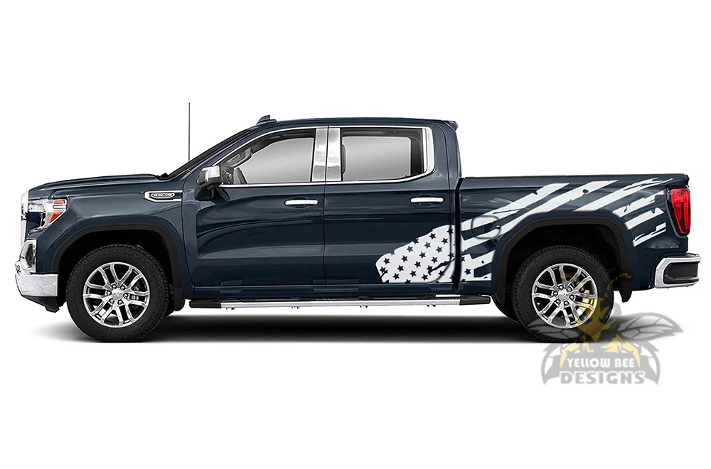 USA Flag bed side Graphics Vinyl Decals Compatible with GMC Sierra Crew Cab - Image 3